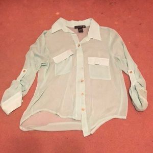 Not green sheer button up blouse